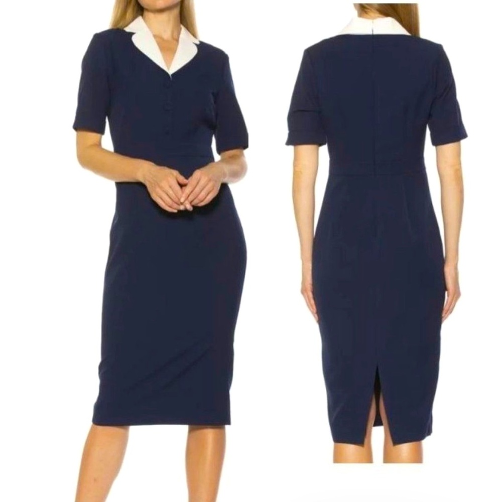 Alexia Admor Collared Dress, Navy Size 12